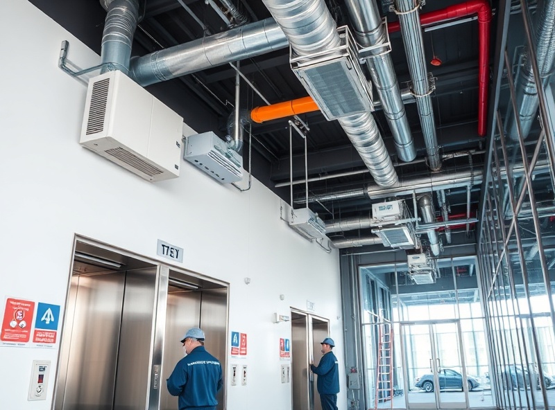 Modern lift and heating systems installation with HVAC equipment and elevator infrastructure