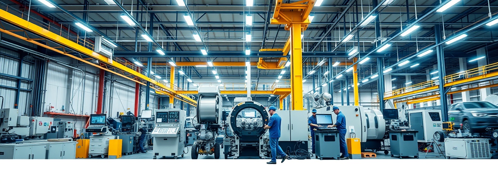 Modern industrial facility with advanced machinery, engineering equipment, and precision manufacturing systems with professional engineers
