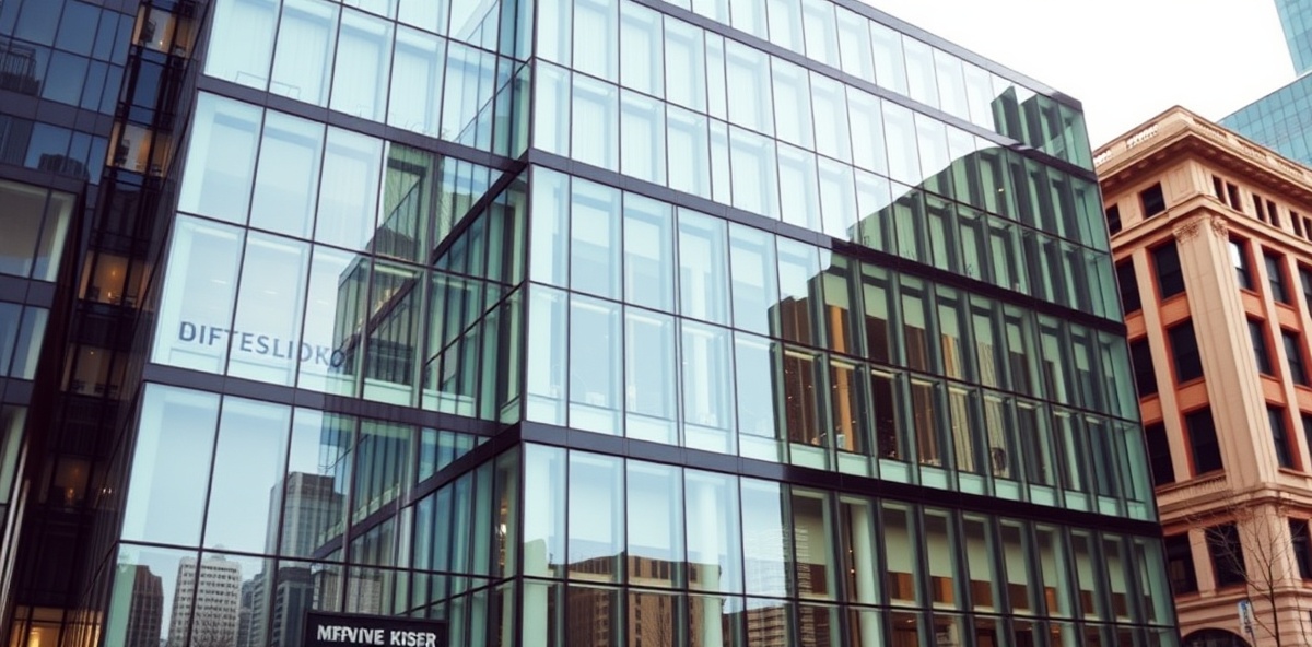 Professional modern office building with sleek glass facade and urban downtown architecture