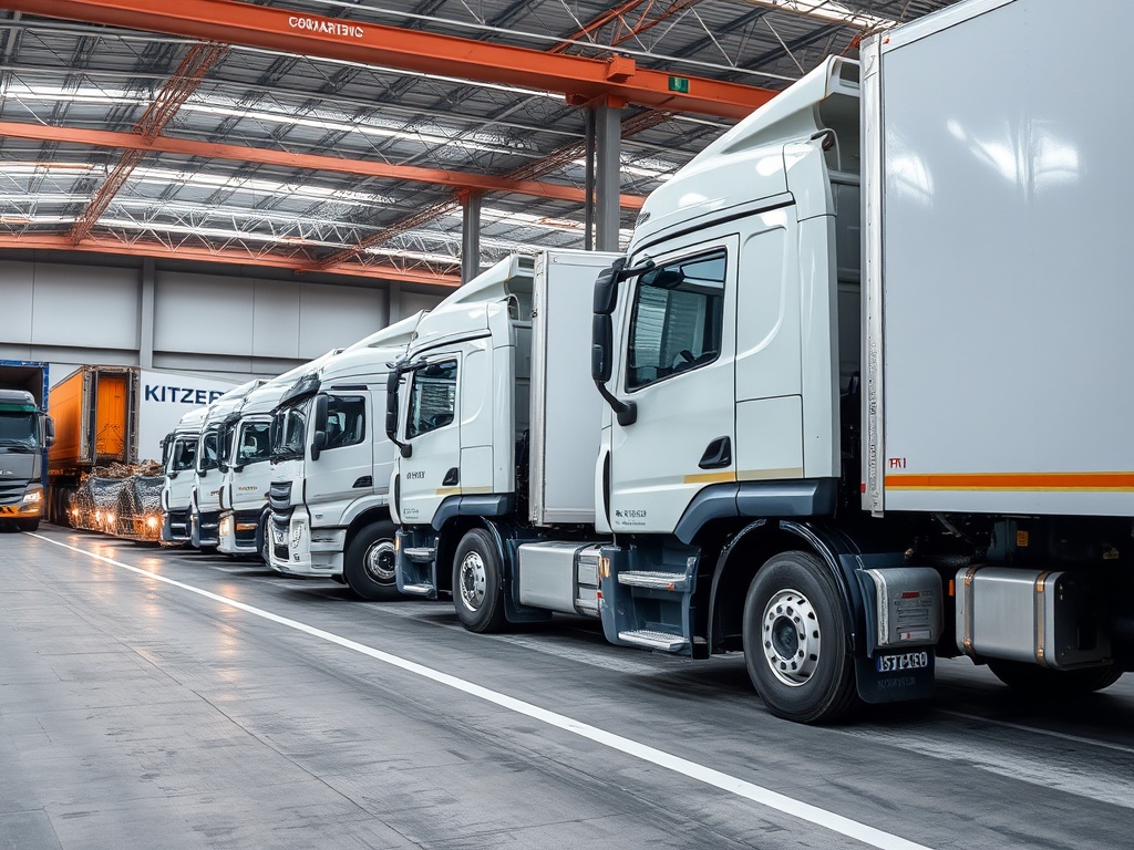 Large commercial transport trucks and logistics fleet in operations
