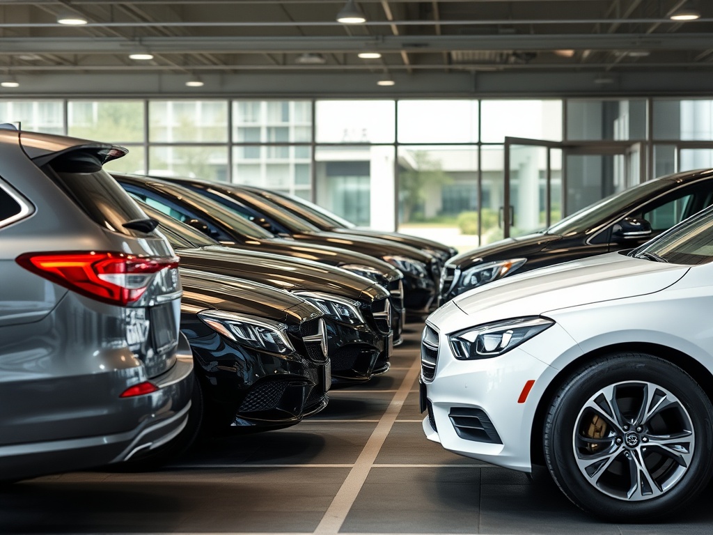 Professional company cars and executive vehicles fleet parked professionally