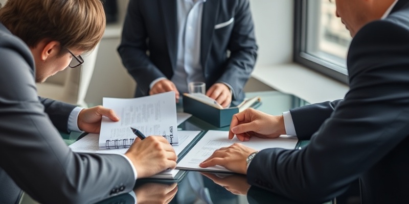 Contract negotiation and dispute resolution showing business professionals reviewing supply contracts