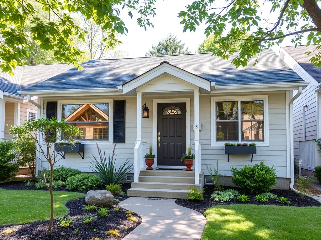 Charming single residential rental property exterior with well-maintained garden and modern entrance