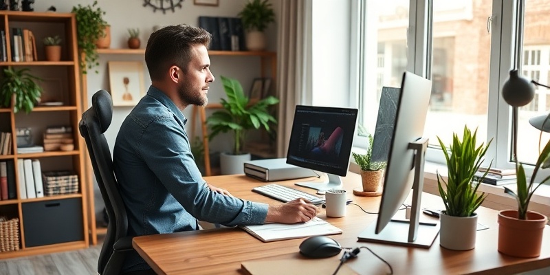 Professional home office setup with computer and workspace design for remote working