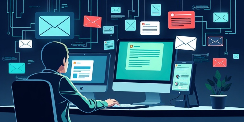 Phishing and social engineering attack showing deceptive emails and fraudulent communication targeting employees