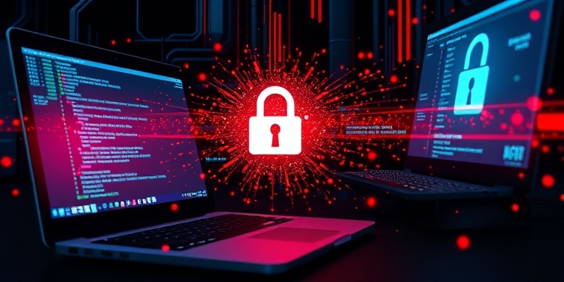 Data breach and hacking incident showing digital security threat and unauthorised access to computer systems