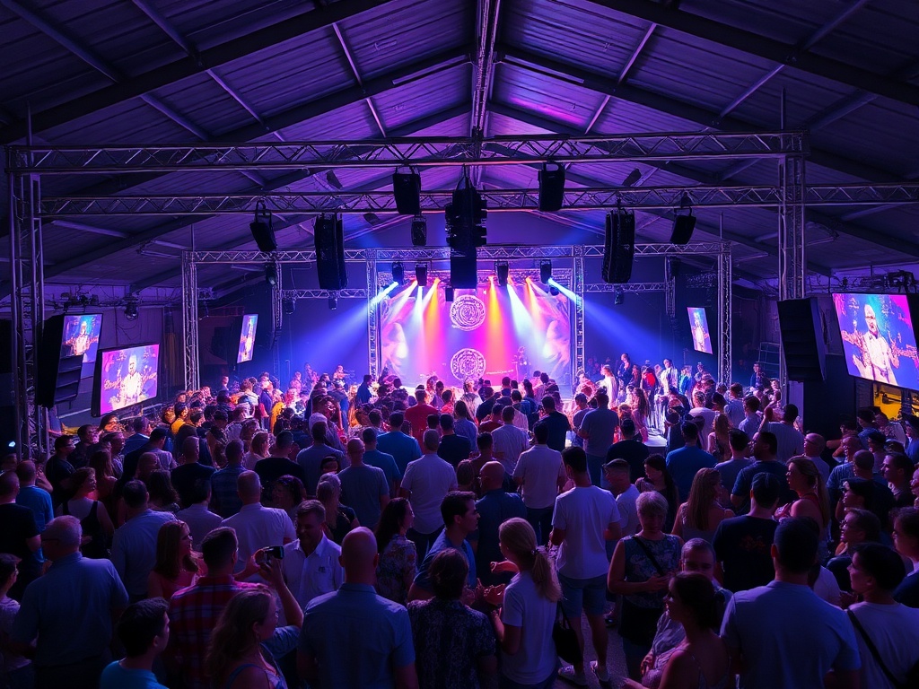 Events and entertainment venue with attendees enjoying entertainment at a professional event