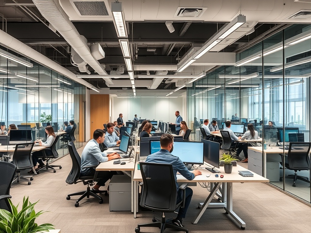 Office and professional services workplace with business professionals working in modern corporate environment