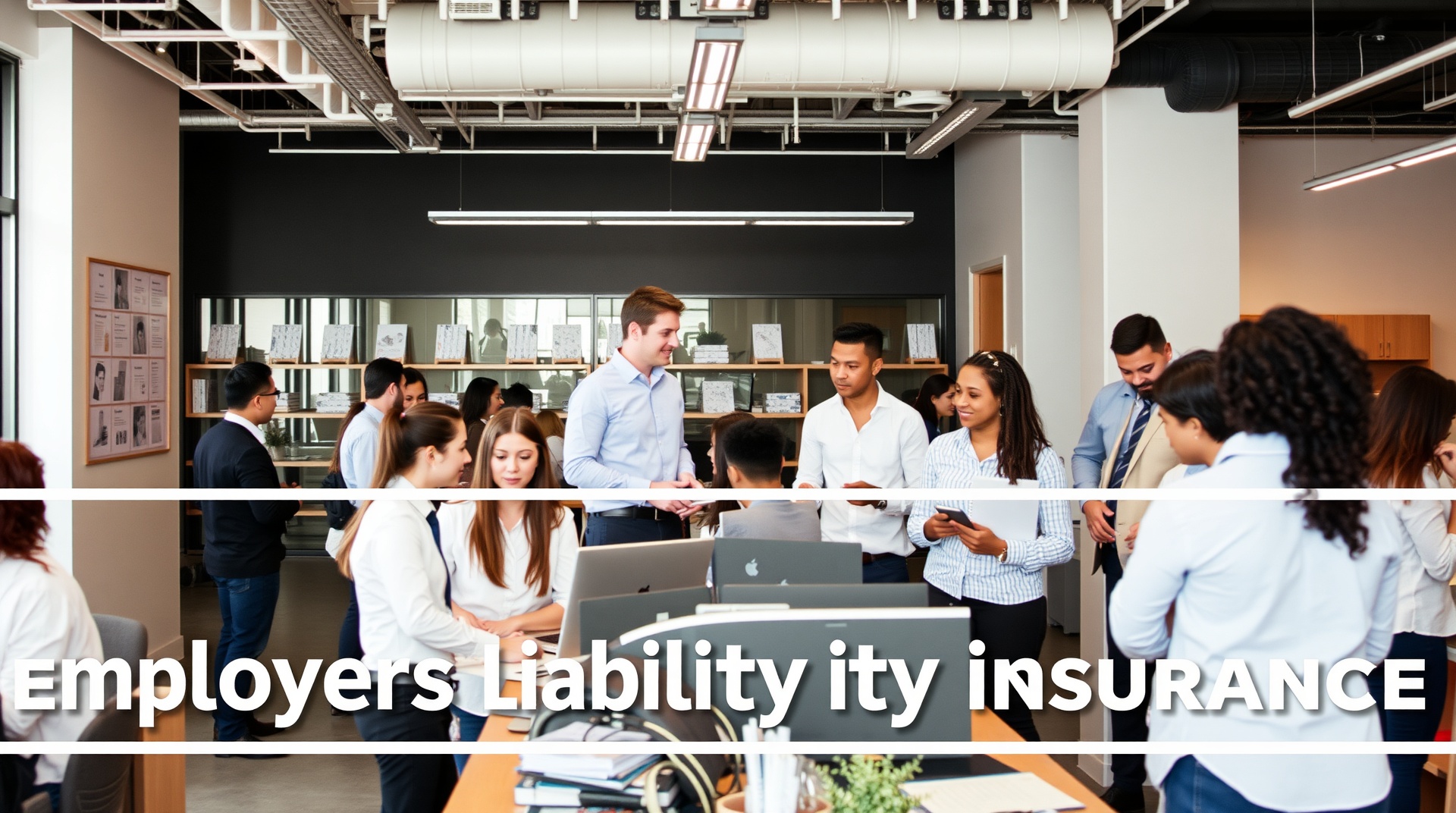 Diverse workplace with employees working in modern office environment with visible safety measures and professional team collaboration