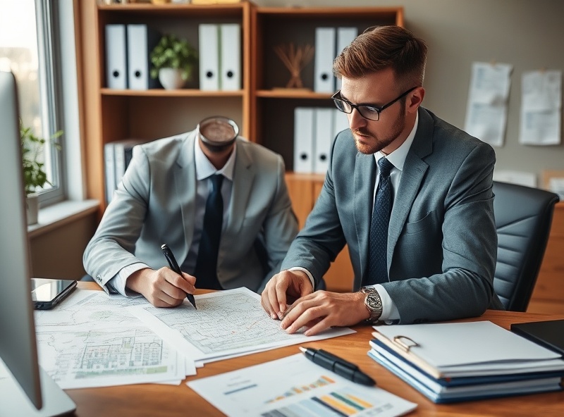 Property manager reviewing rental properties and documentation