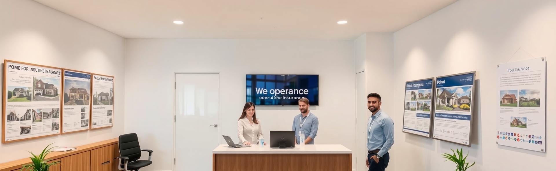 Modern estate agent office with professional team and property listings