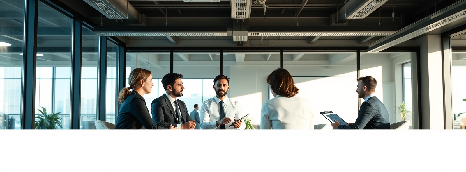 Professional business consultants in a modern office meeting room discussing strategy and providing expert consulting advice