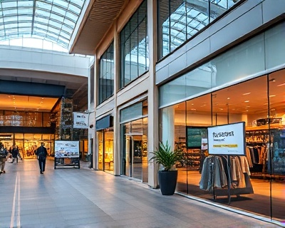 Contemporary retail shopping centre with professional storefronts