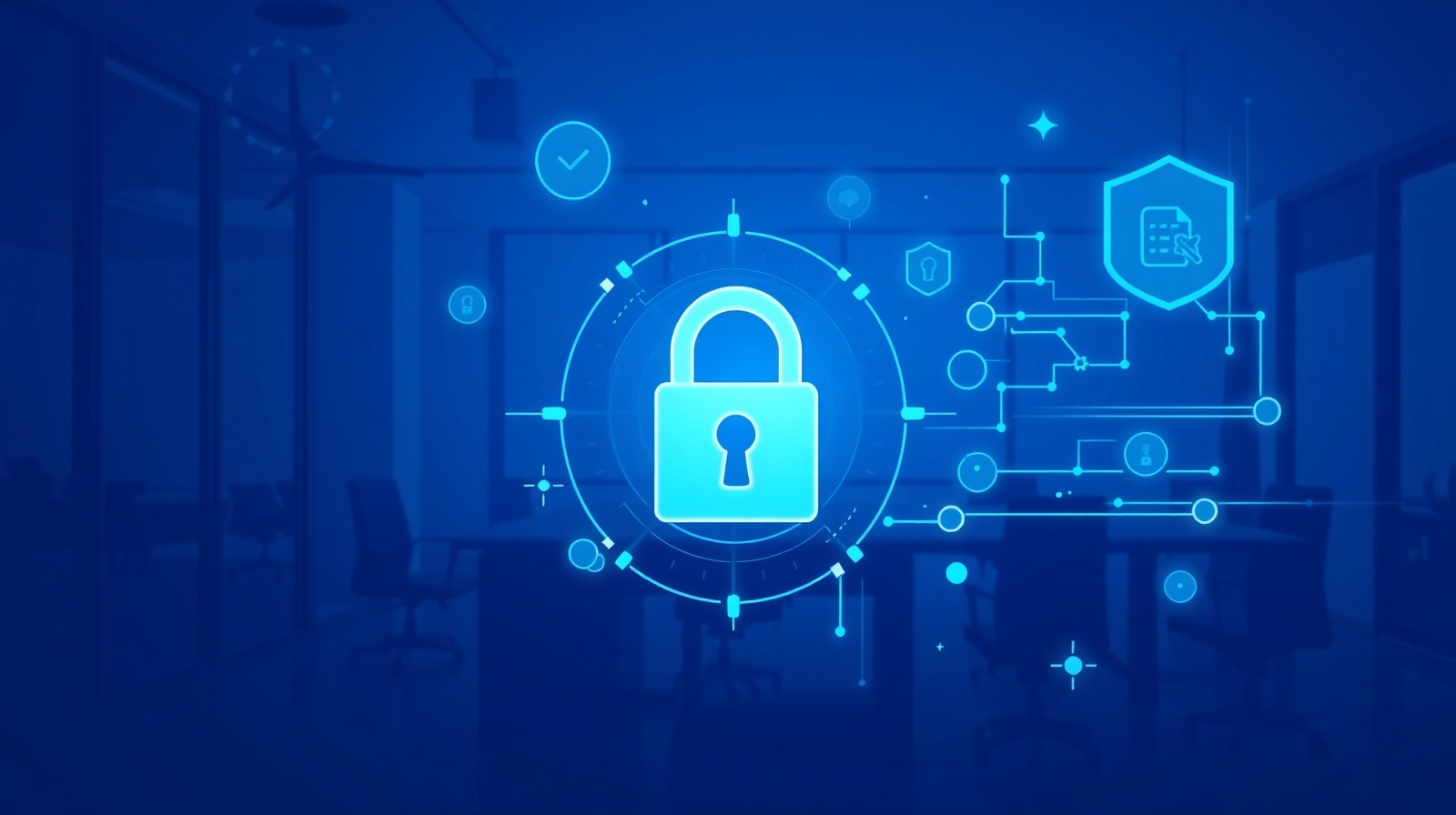 Professional data protection and privacy security with blue-toned corporate design