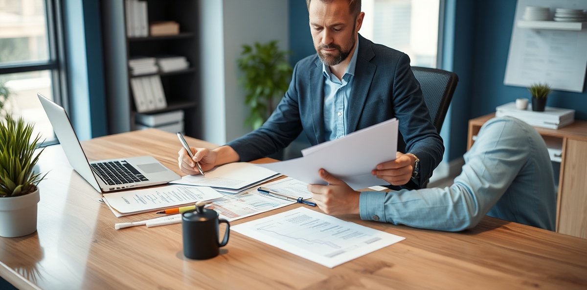 Insurance claims assessor reviewing incident documentation and property damage report
