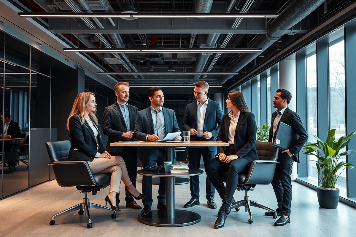 Business professionals in modern office environment collaboration