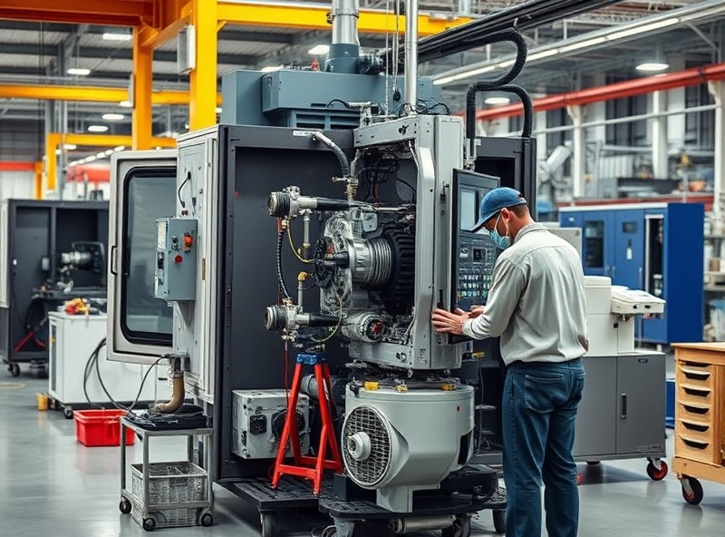 Equipment and machinery breakdown showing technicians repairing critical manufacturing equipment on factory floor