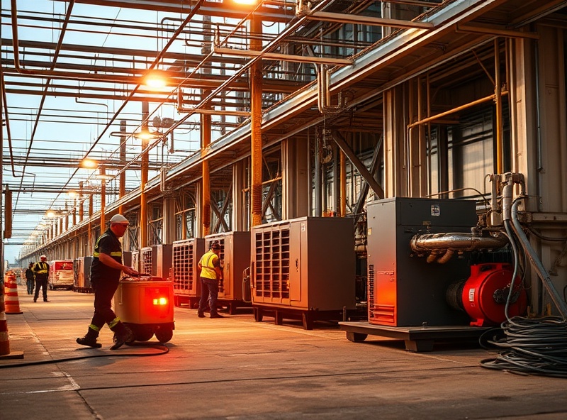 Utility and infrastructure failure showing backup power systems and emergency response managing utility failure