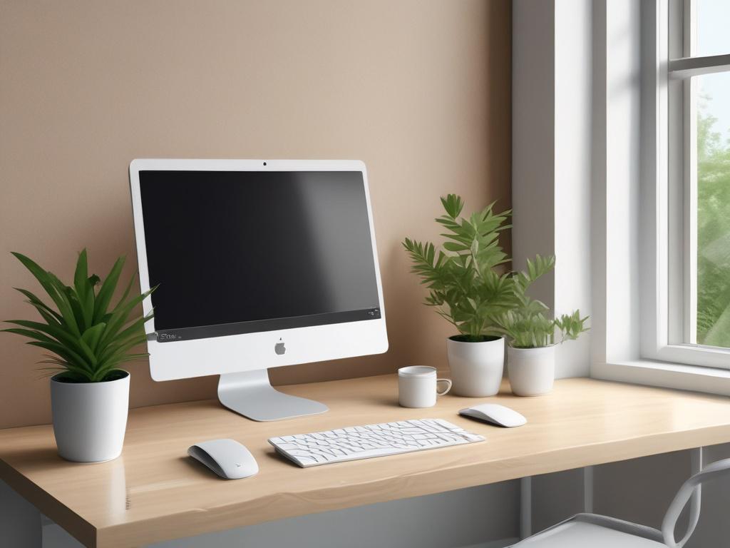 A modern workspace with a clean desk, featuring a minimalist
