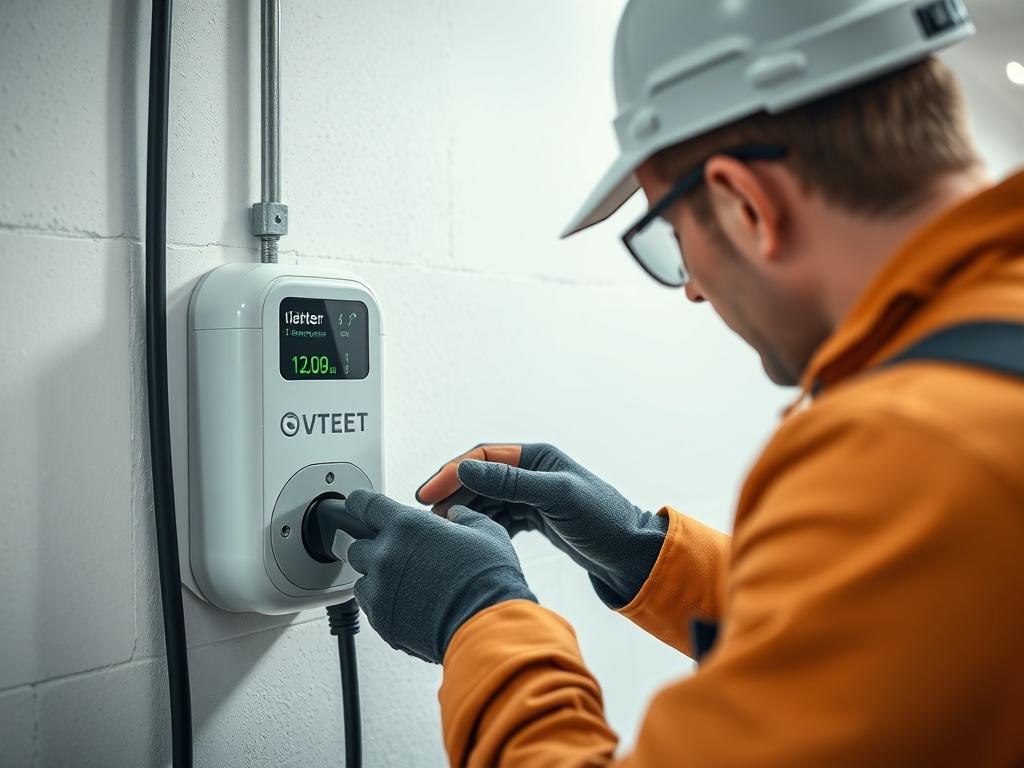 A hyper realistic close up of an electrician installing an