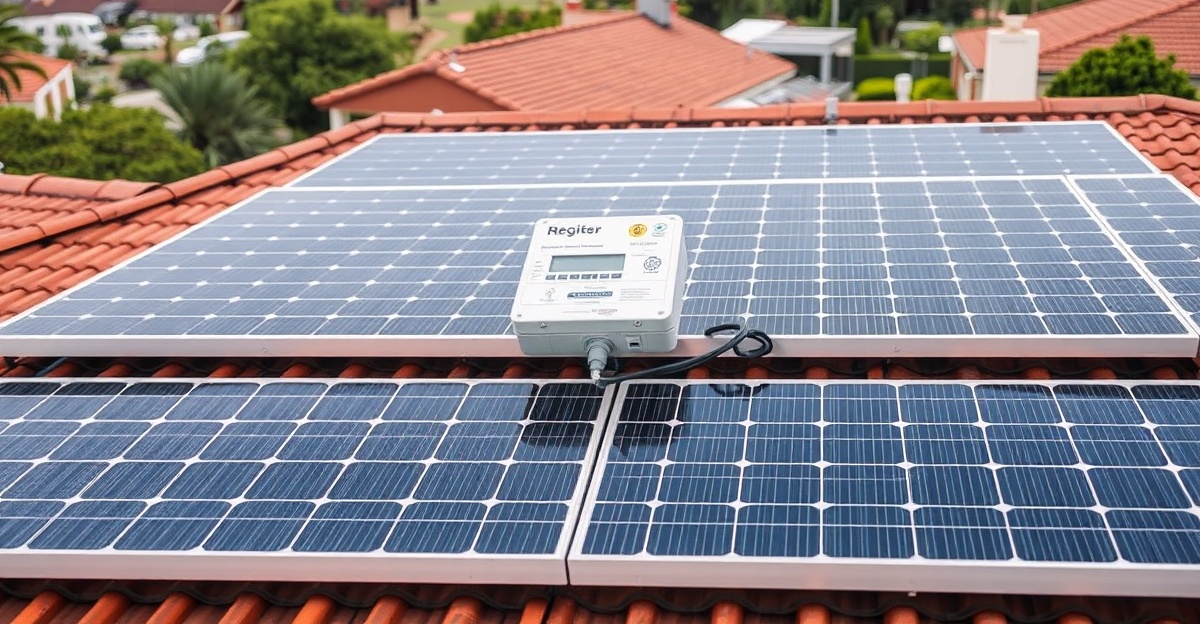Rooftop solar panels installation with registration documents and compliance paperwork