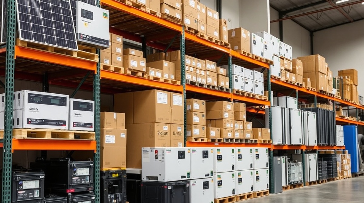 Organized warehouse inventory of solar equipment