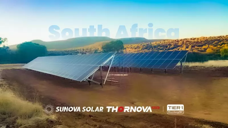 Aerial view of completed solar farm installation