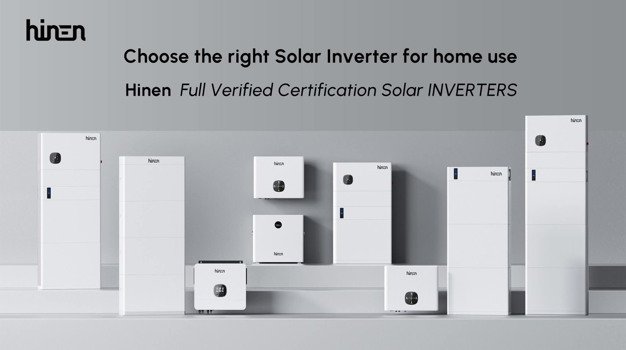 Comprehensive solar product range display with panels, inverters, batteries, and accessories