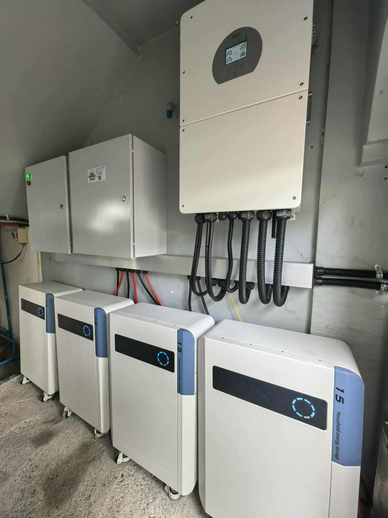 Modern lithium battery energy storage system with fire suppression technology in warehouse setting