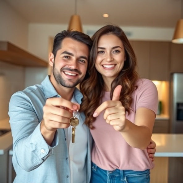 Couple celebrating with their new home keys