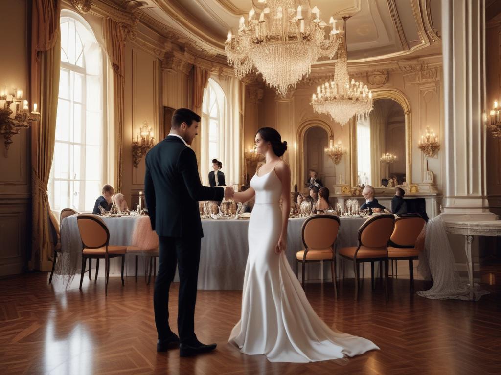 An elegant event setting with a well dressed escort and