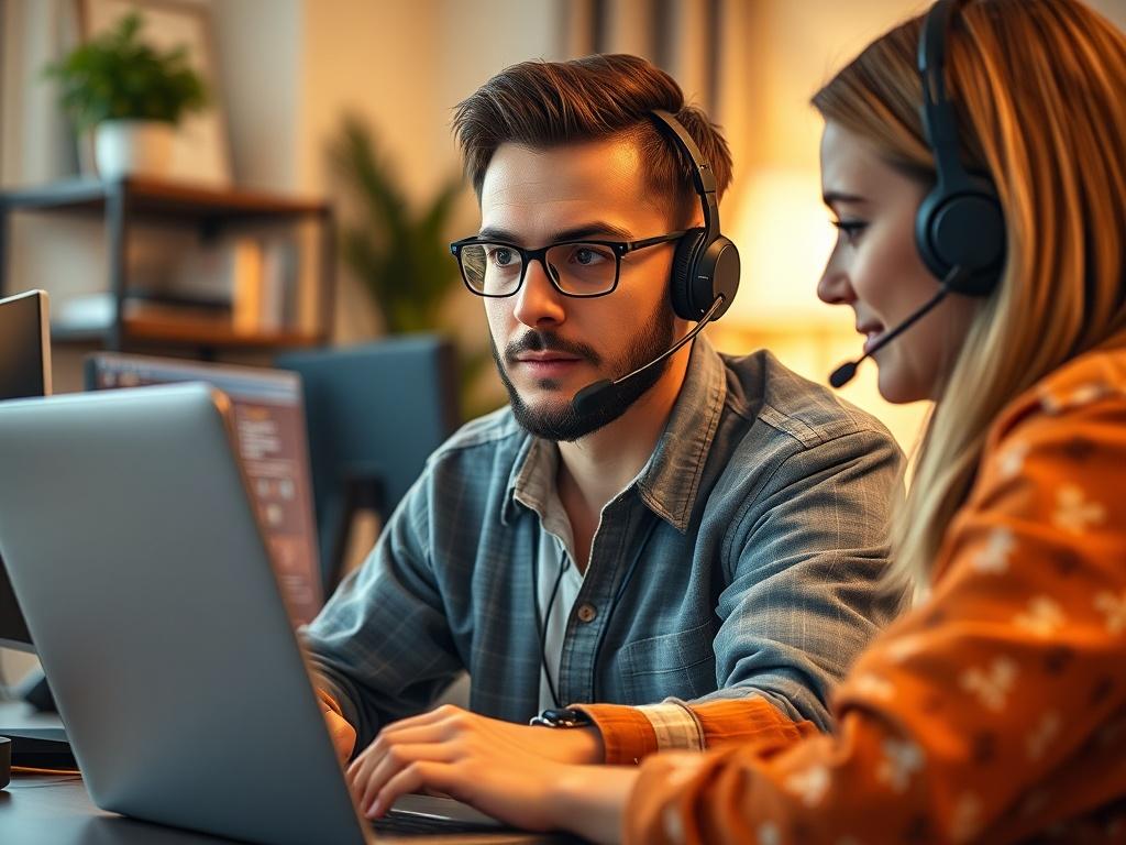 A close up shot of a technician assisting a client