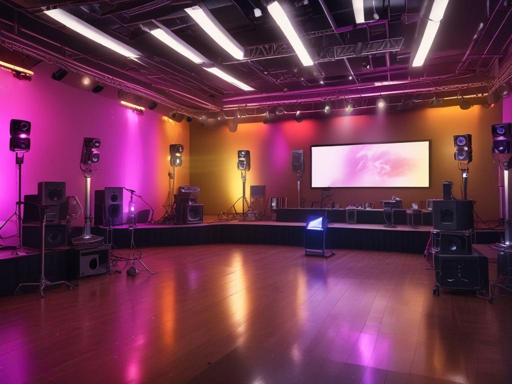 A beautifully arranged setup of professional lighting and sound equipment