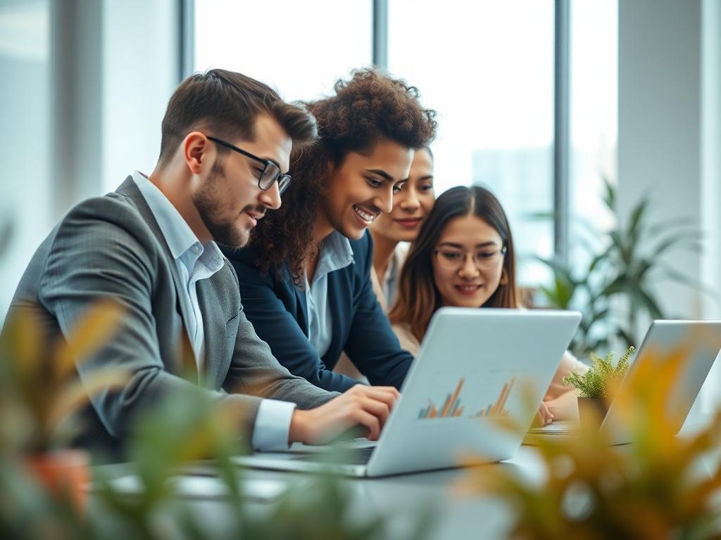 A close up shot of a modern marketing team in