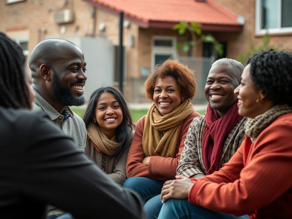 A close up shot of community members engaging in a