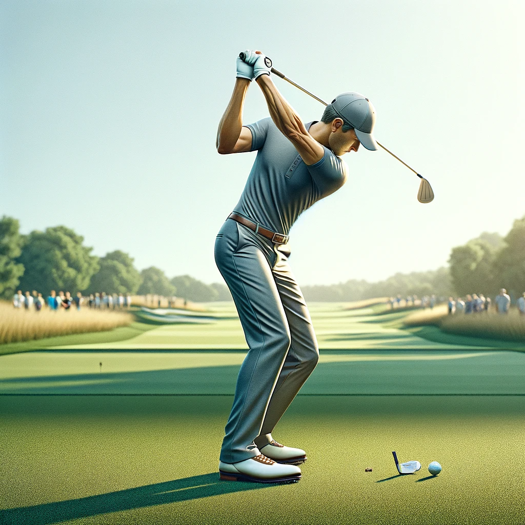 dall·e 2023-12-10 04.24.42 - produce a photo-realistic image of a golfer in mid-backswing. the golfer is positioned sideways to the viewer, with their club lifted upwards and behi.png