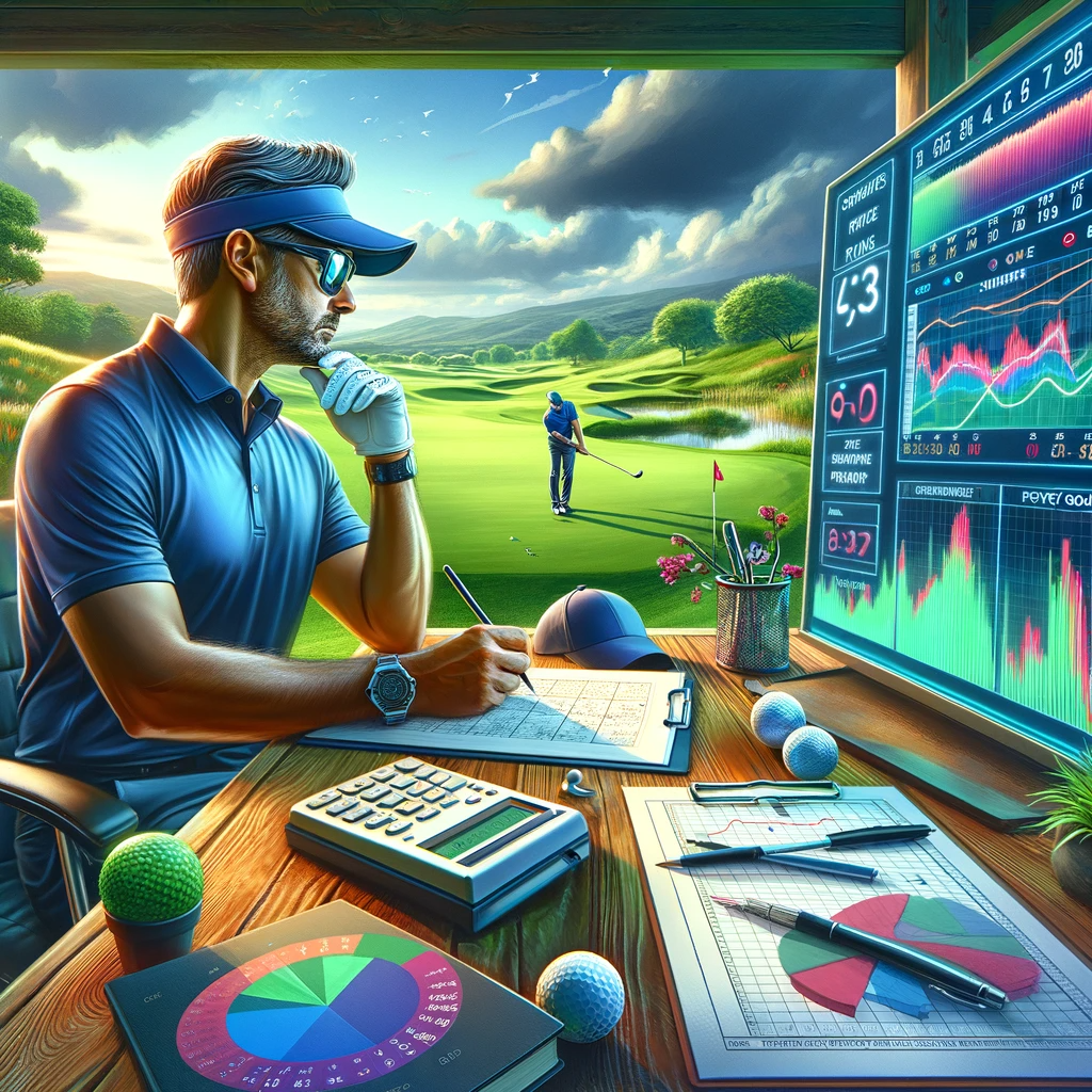 dall·e 2023-12-15 07.01.16 - a vibrant, detailed digital artwork featuring a professional golfer, a middle-aged hispanic male, sitting at a desk on a lush, manicured golf course. .png