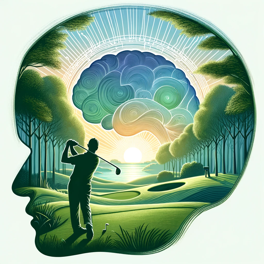 dall·e 2023-11-03 06.35.21 - illustration of a golfer in mid-swing on a lush golf course at sunrise. the golfer's silhouette is transparent, revealing a peaceful inner mindscape w.png