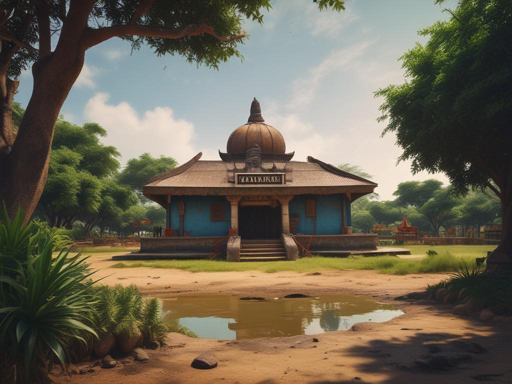 a scenic view of a popular tourist attraction in Lagos, Nigeria, featuring lush greenery, vibrant colors, and rustic textures, with a clear blue sky in the background, focusing on the natural beauty and cultural essence of the location