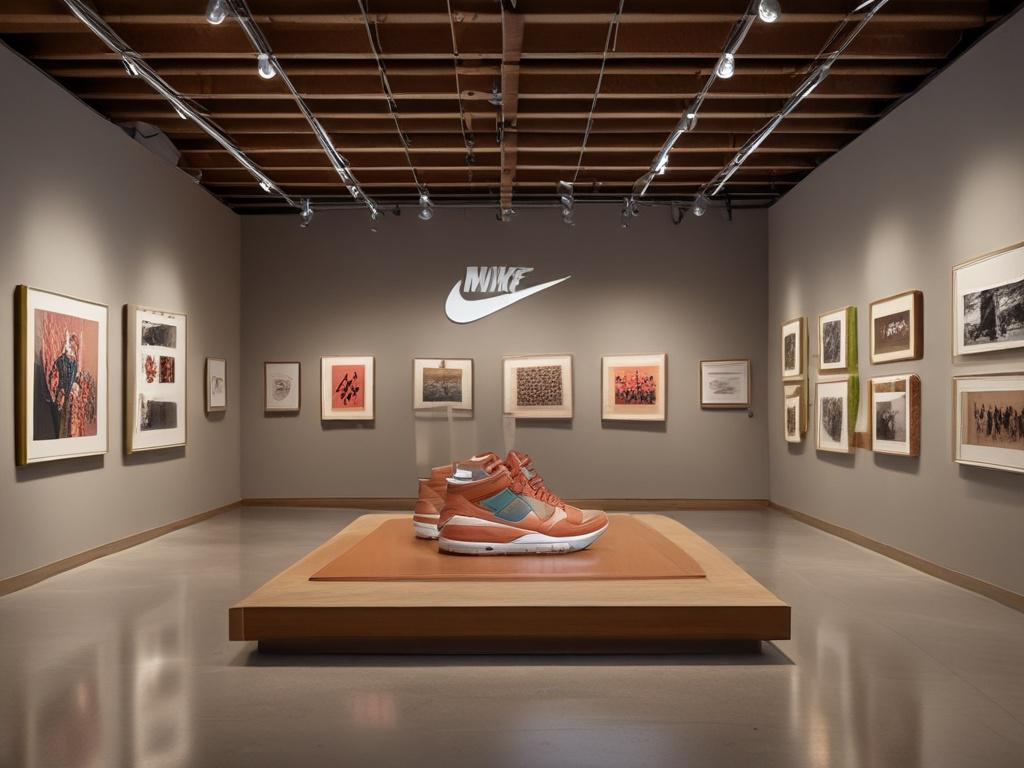 An engaging scene inside Nike Art Gallery, showcasing colorful traditional and contemporary artworks with visitors admiring the pieces.
