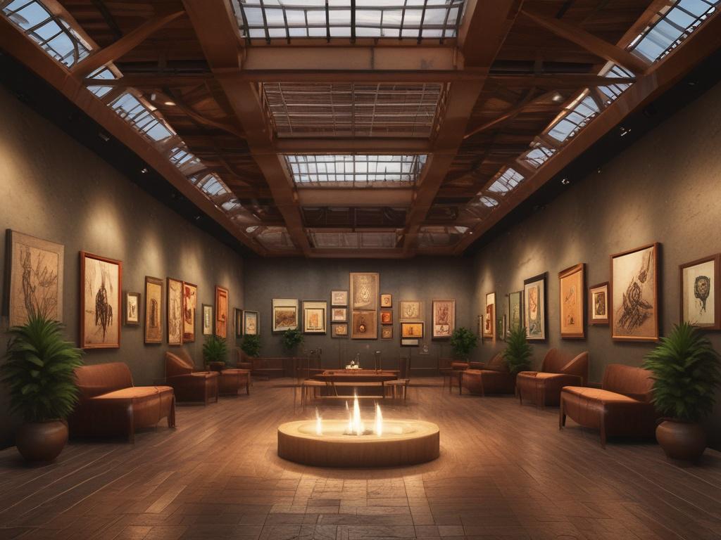 A realistic high-resolution image of the John Randle Centre showcasing interactive Yoruba exhibits. The composition should feature a vibrant display of cultural artifacts and a learning theatre setup. The background should reflect the natural tones and earthy textures of the venue, with people engaging with exhibits, capturing the essence of cultural immersion.