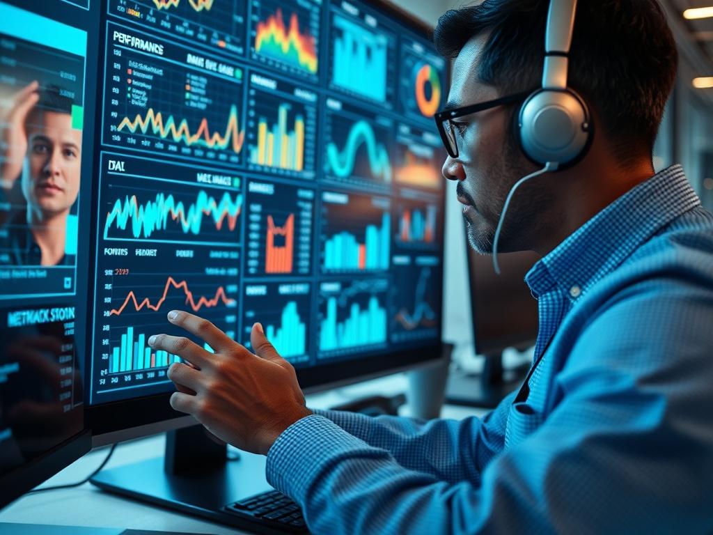 A close up shot of a data analyst reviewing performance
