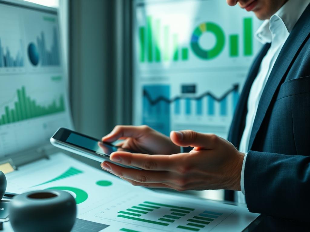 A high resolution image of a business professional analyzing data
