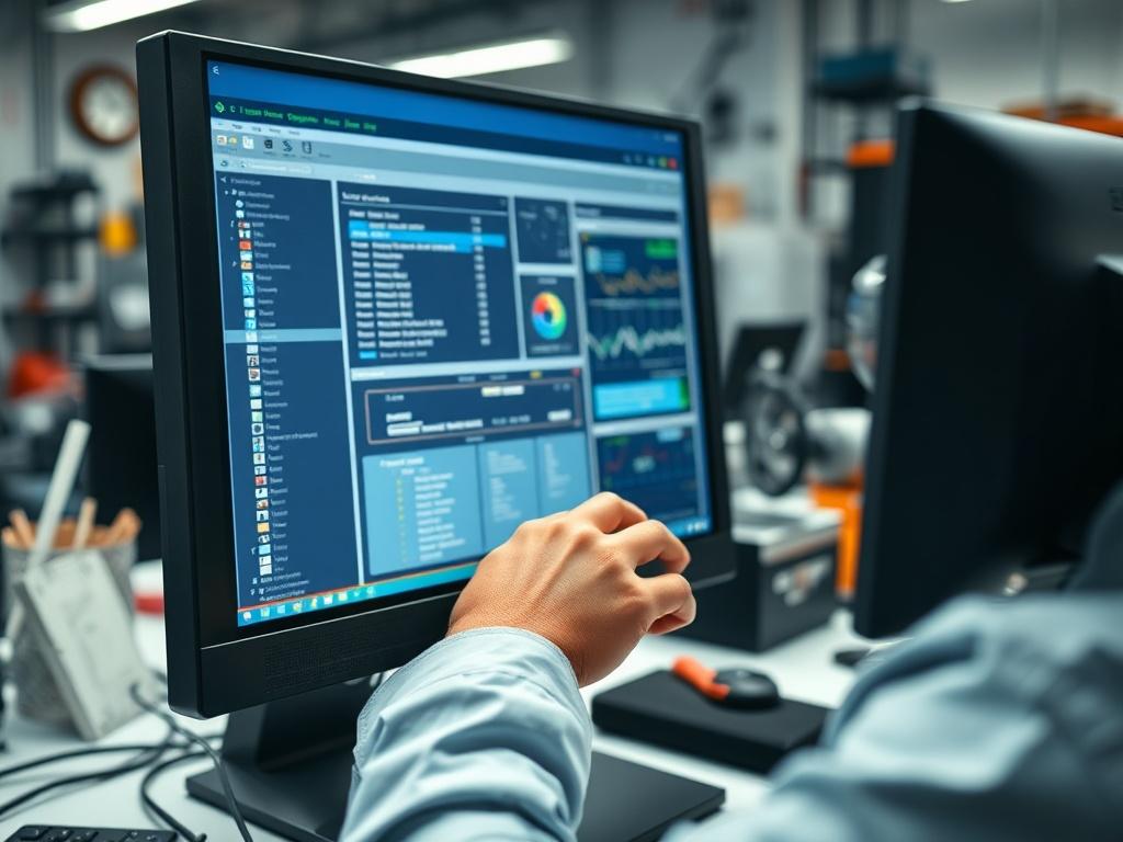 A close up shot of a technician installing software on
