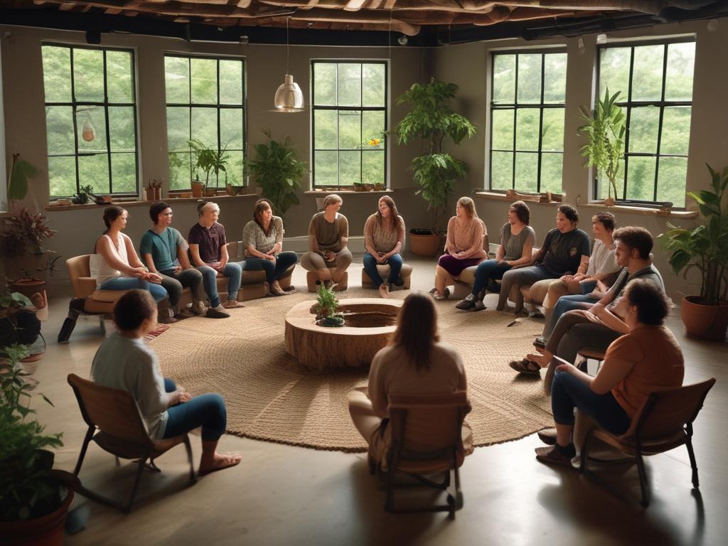 A lively group workshop in progress, with participants seated in