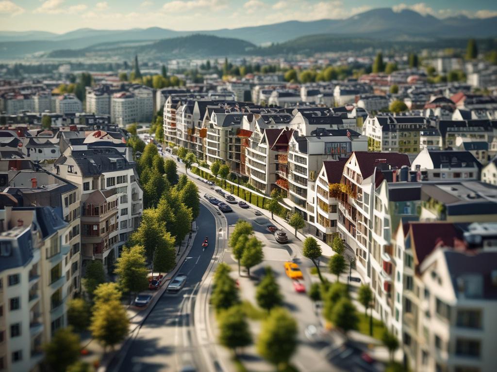 Create a hyper-realistic high-resolution image focusing on the theme "Immobilieninvestitionen in der Schweiz: Worauf achten?" The composition should be simple and clear, featuring a single subject: a confident, professional-looking individual (gender-neutral) reviewing architectural blueprints and financial documents related to Swiss real estate. 

Position the subject at the center of the frame, slightly angled for a dynamic perspective, with a modern office environment in the background. The background sh