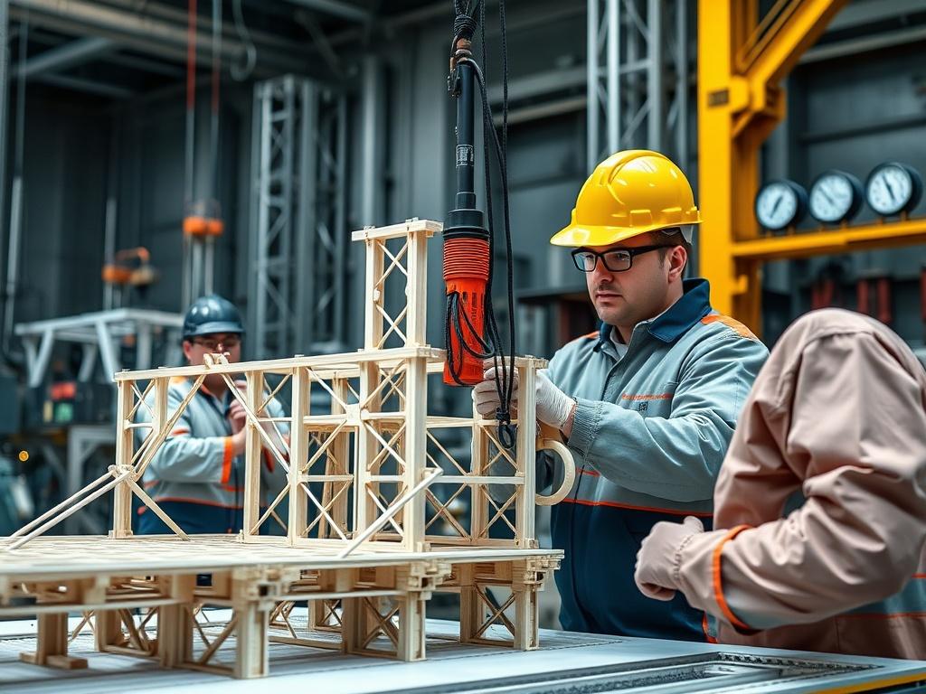 A dynamic close up shot of engineers conducting load testing