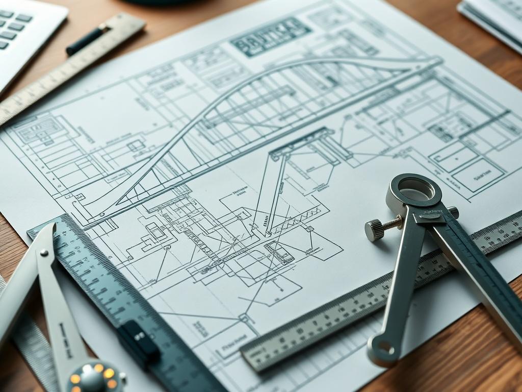 A striking close up shot of a bridge design blueprint