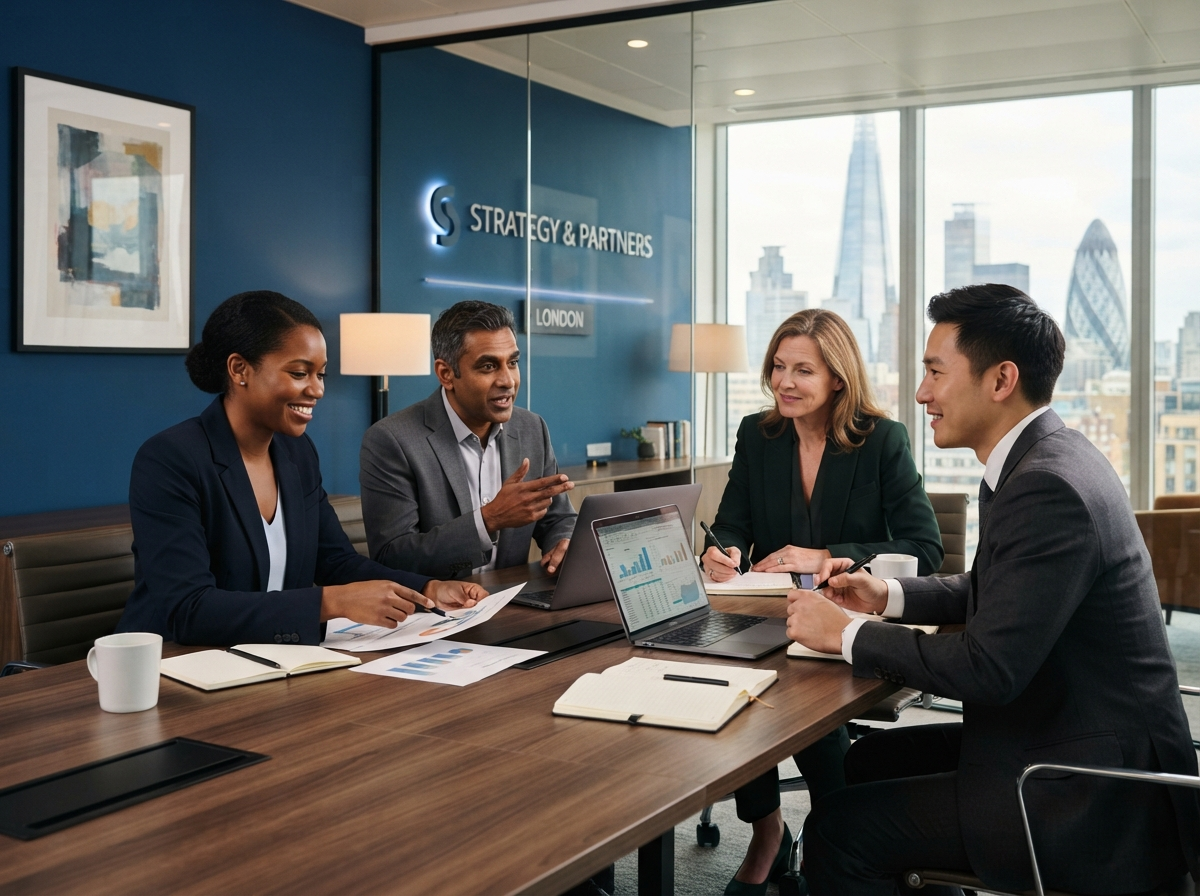 Blue Peak Insight consultants collaborating in a London office