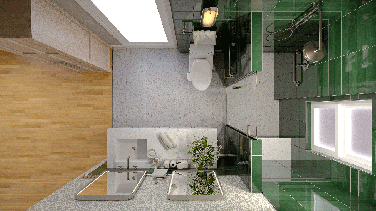 Overhead view of Lincoln Park bathroom design